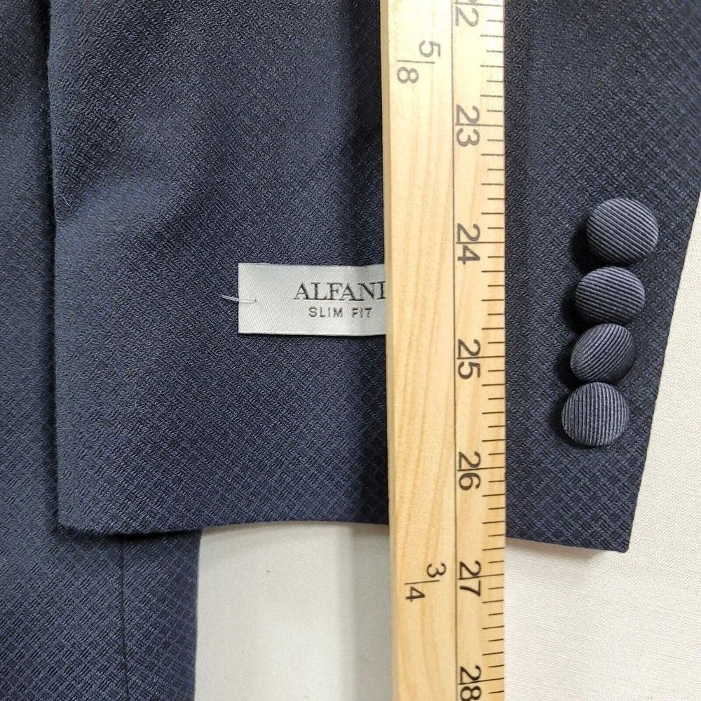 Alfani Slim-Fit Navy Tuxedo Suit Jacket Mens 42L Blue Diamond Grid‎ Pattern $360